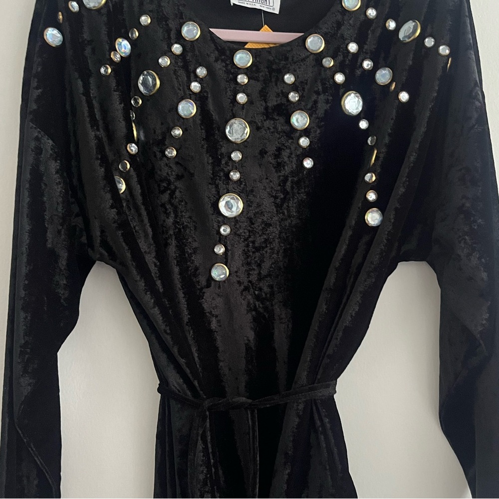 Vintage Black Velvet Blouse With Rhinestones